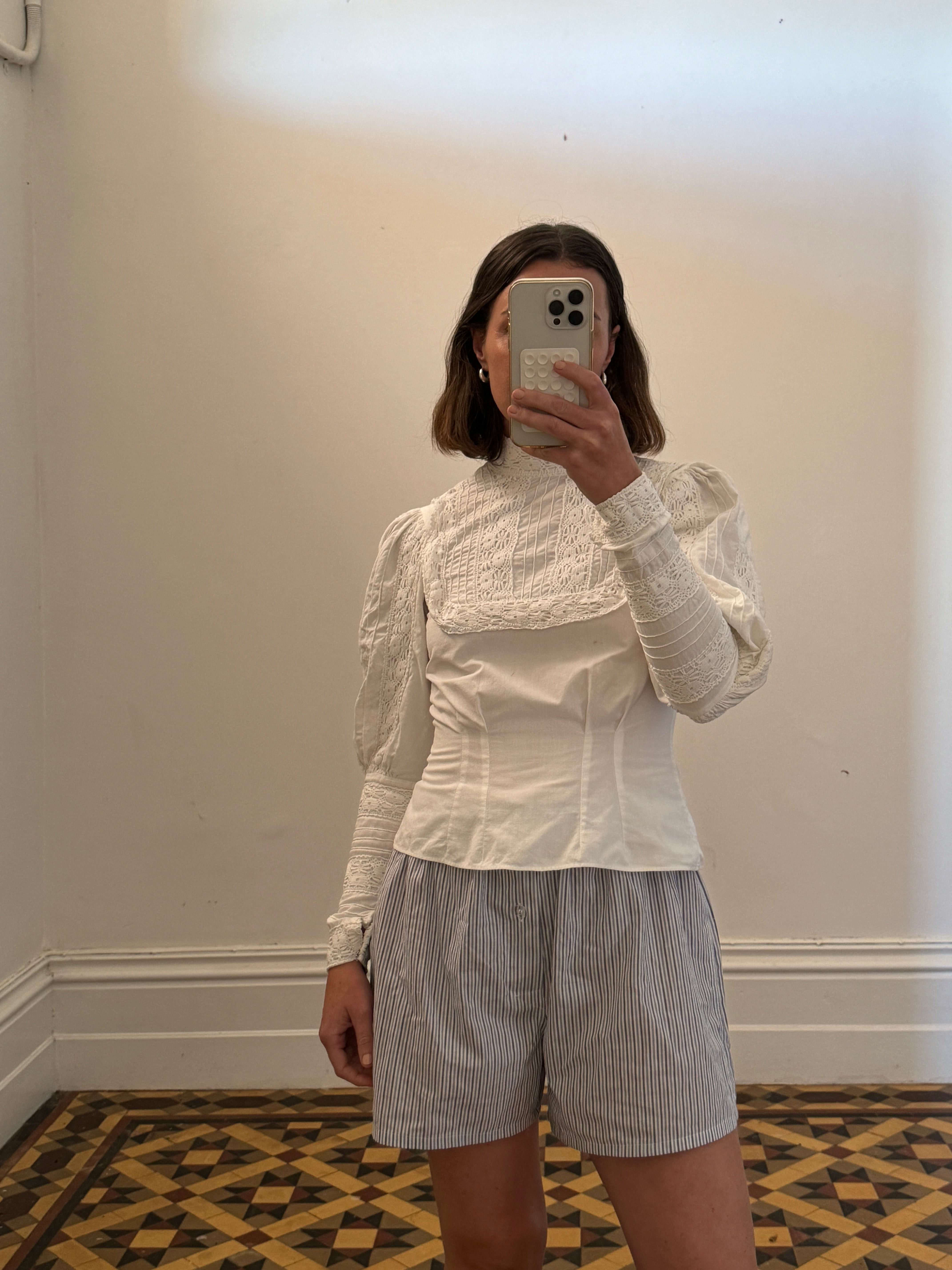 Vintage Edwardian Cotton Hi Front Bib Blouse