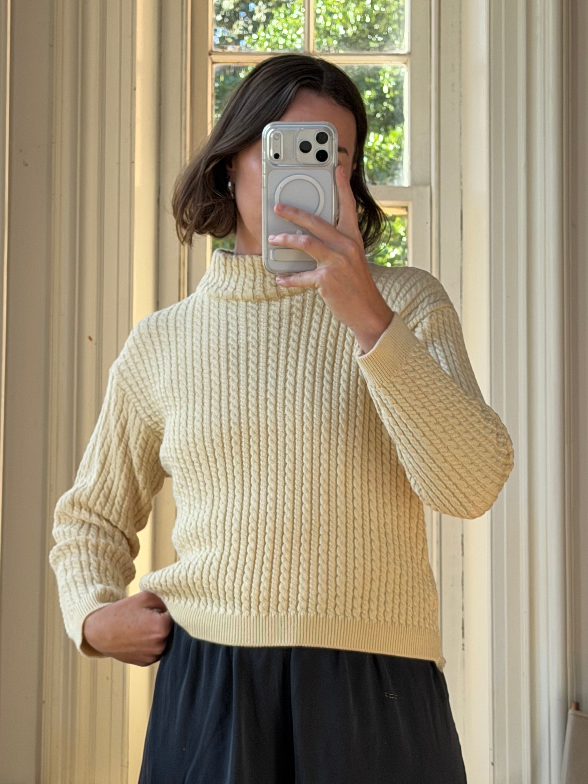 Vintage 90s Australian Pure Wool Cable Knit Jumper Creme
