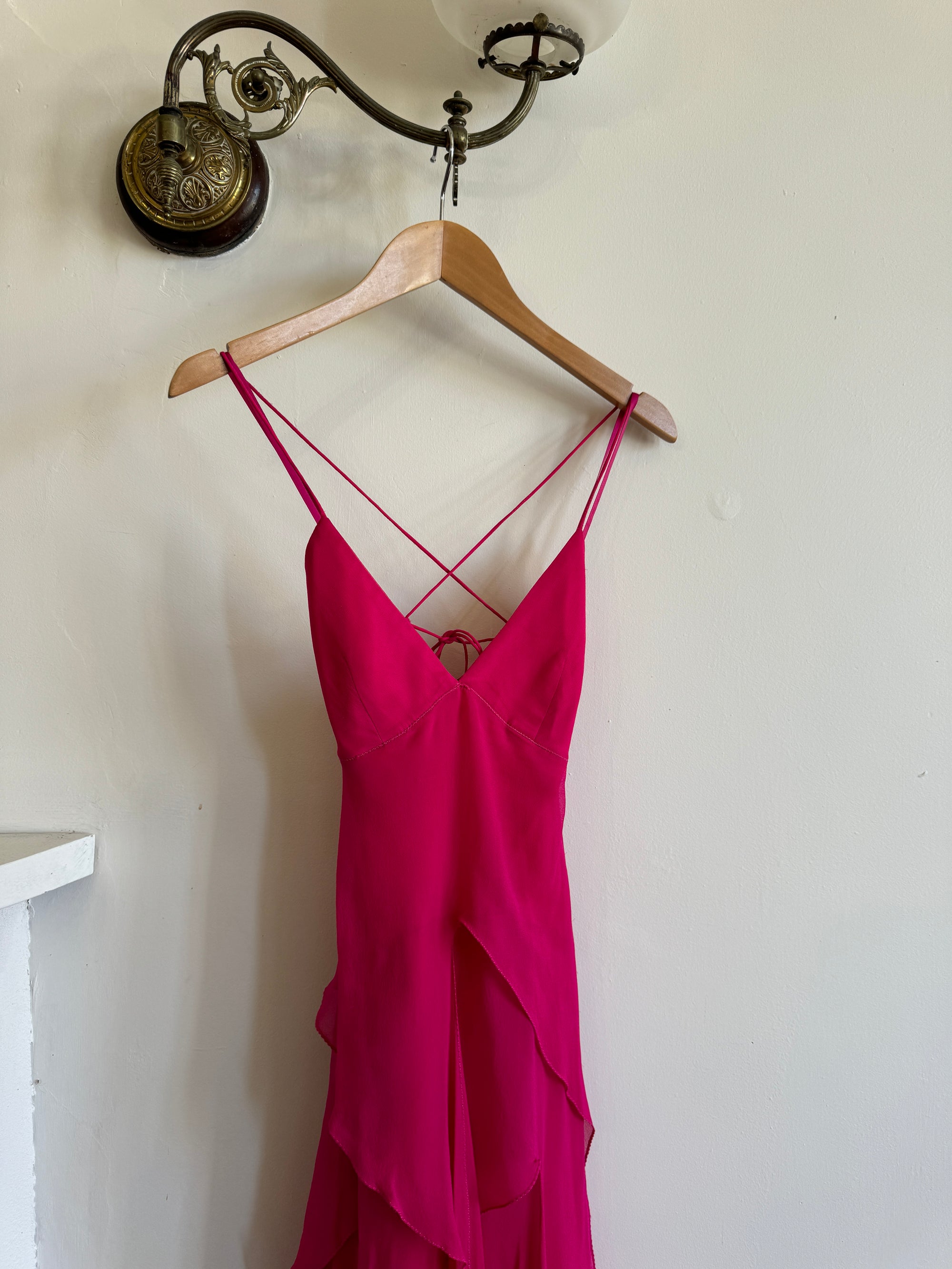 Vintage Y2K Pure Silk Fairy Dress Hot Pink