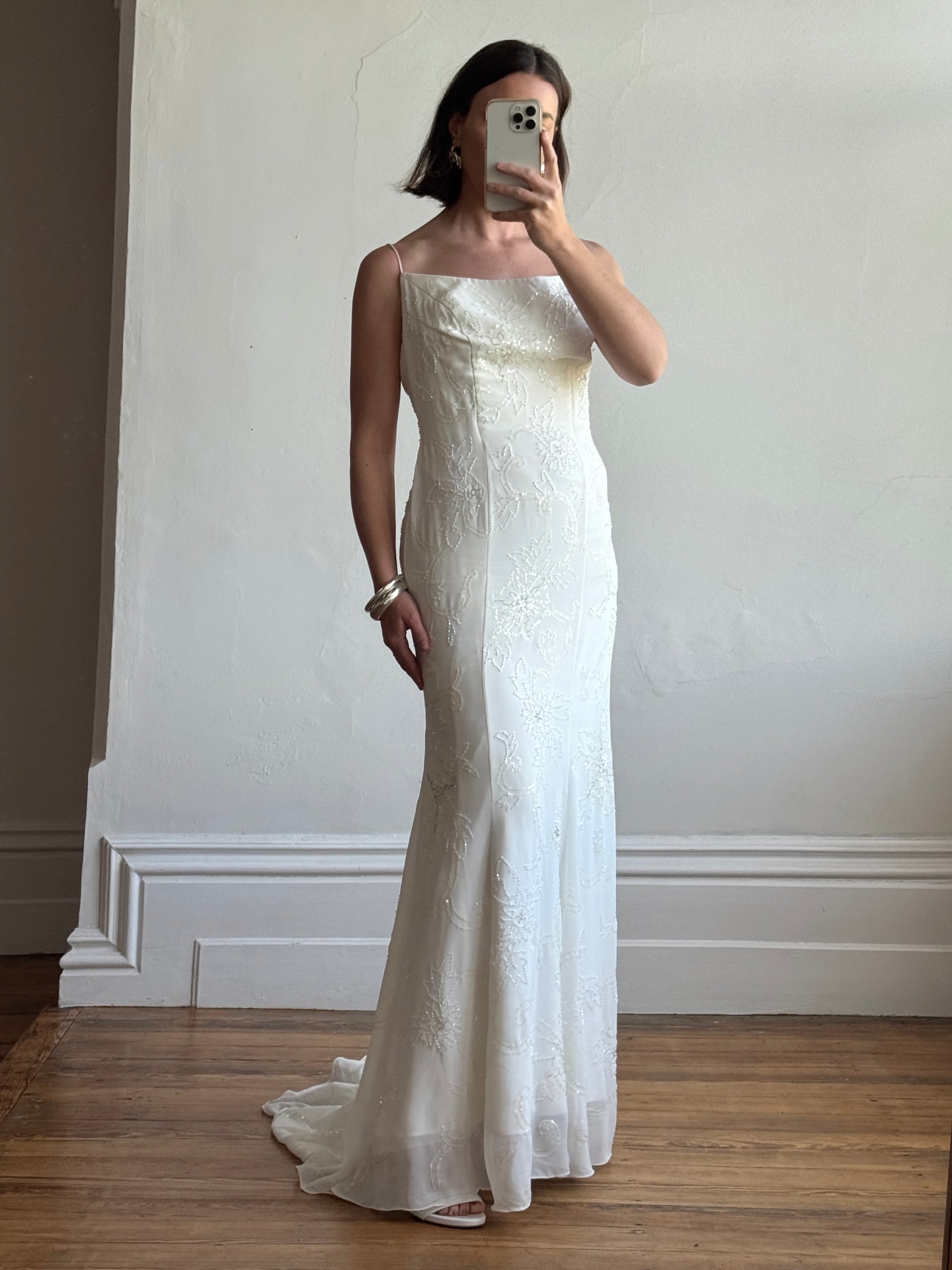 Vintage Y2K Slinky Beaded Wedding Slip Dress