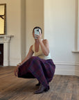 Vintage Wool Blend Plaid Pleated Skirt Plum
