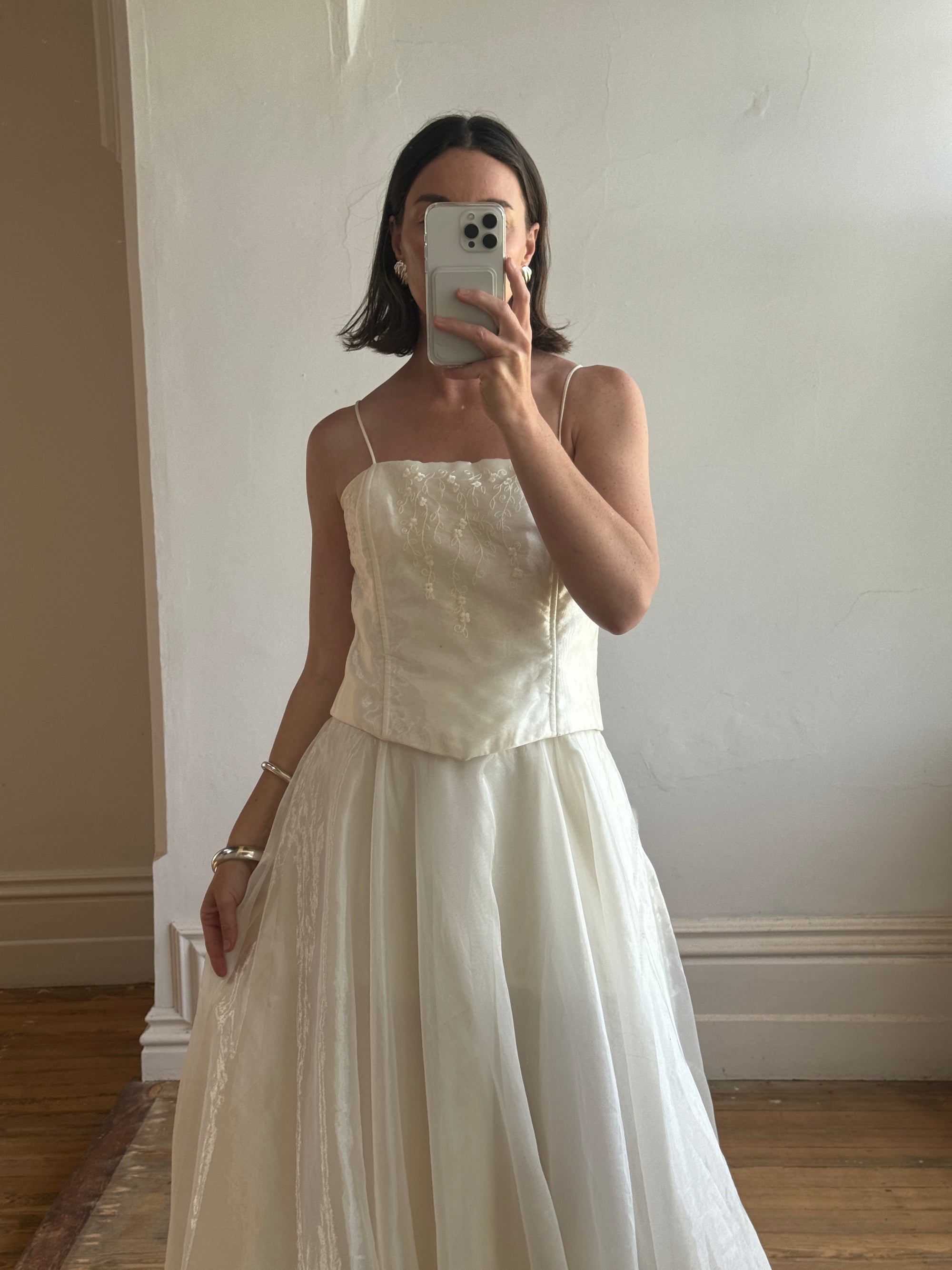 Vintage 90s Shimmer Corset Wedding Gown Creme