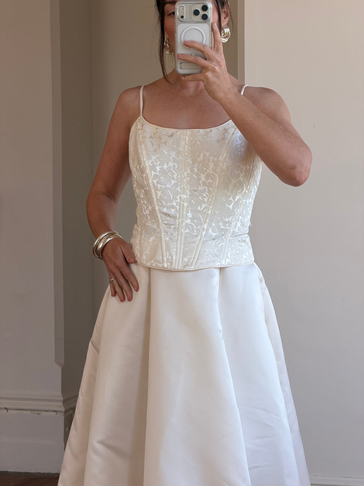 Vintage 90s Brocade Corset Satin Bridal Gown Champagne