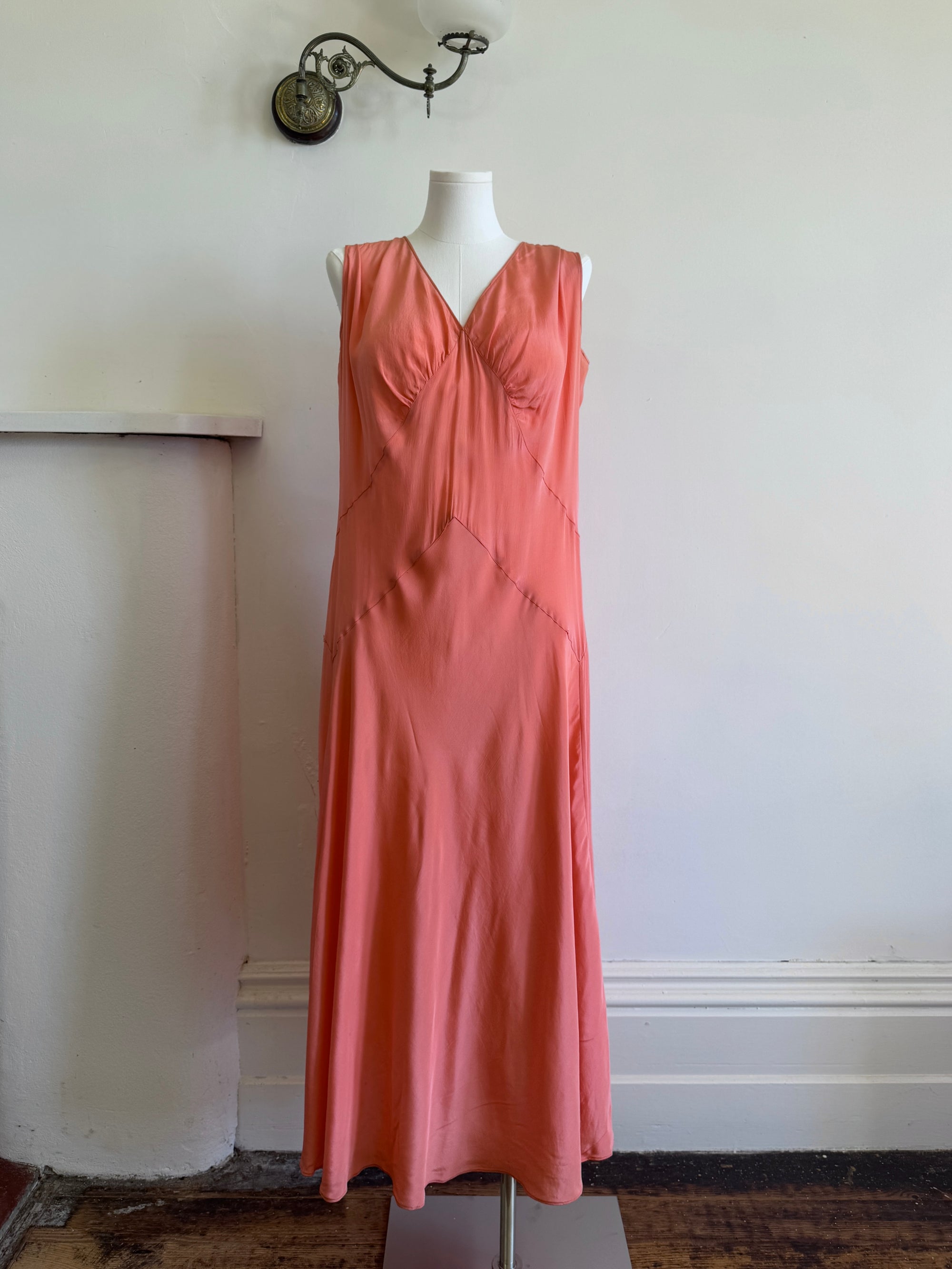 Vintage 30s Plus Size Art Deco Slip Dress Coral