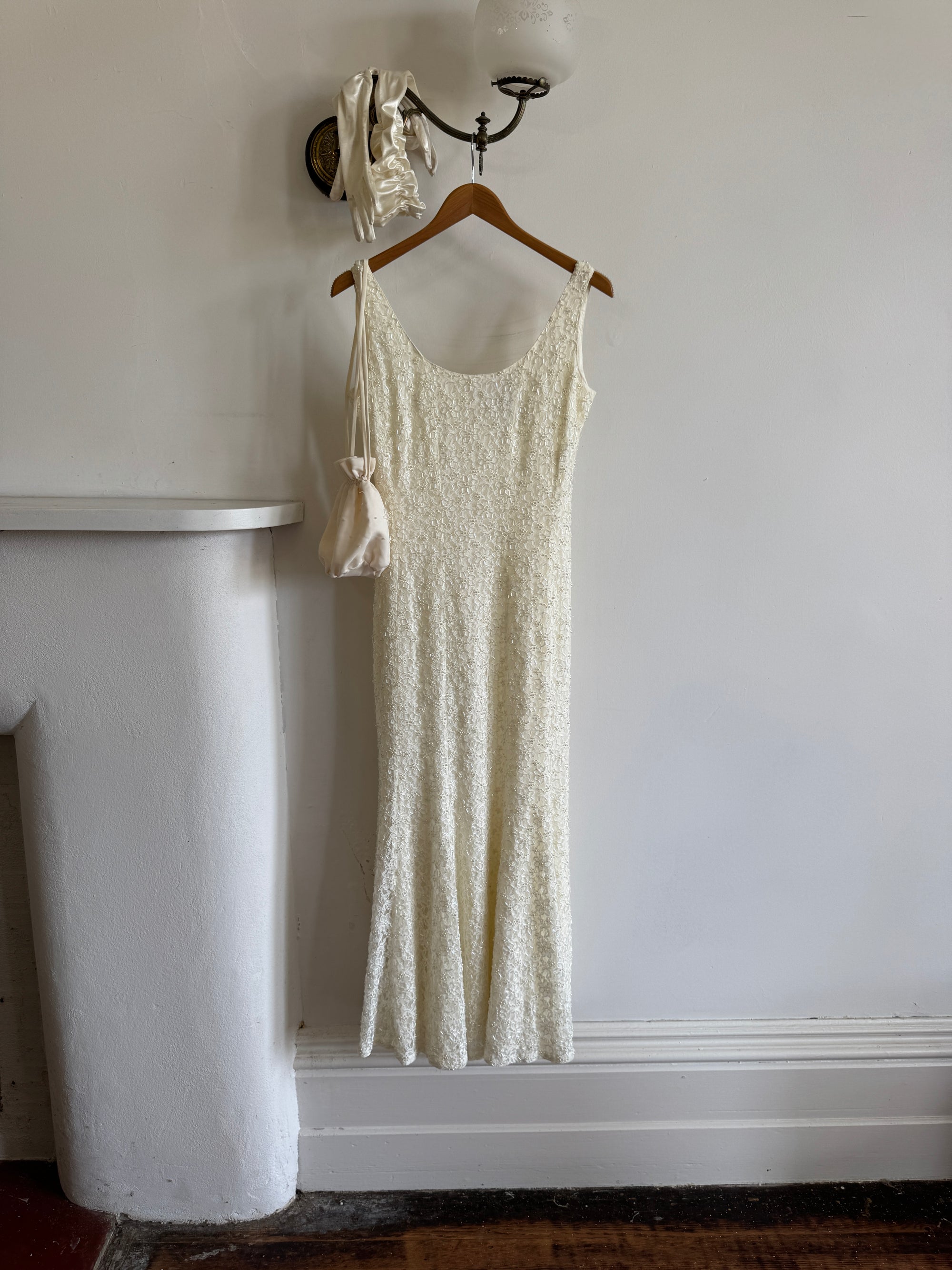 Vintage 90s Beaded Fluted Bridal Slip Set