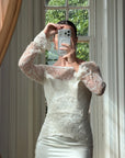 Vintage 90s Italian Beaded Lace and Satin Wedding Gown