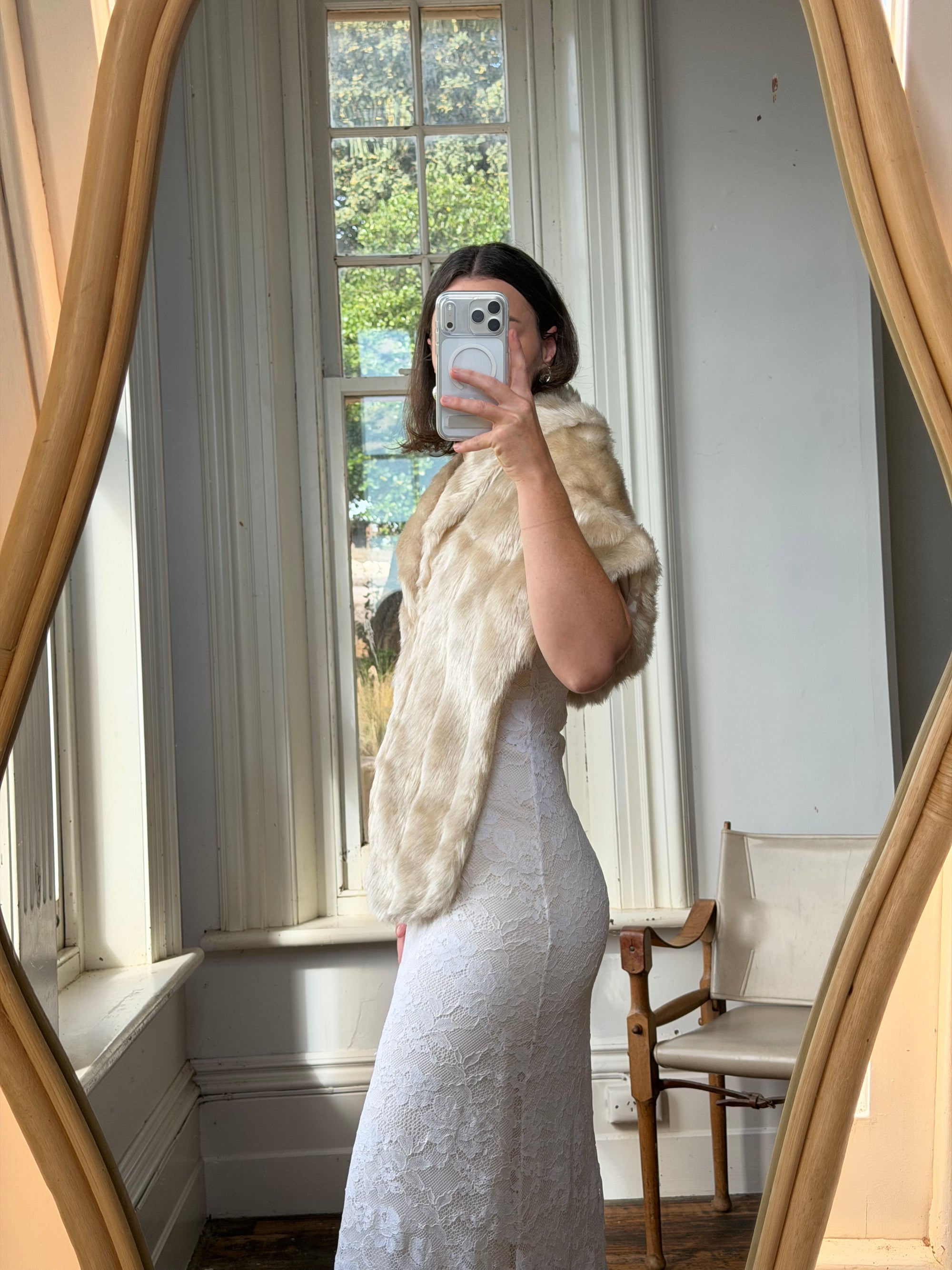 Vintage 50s Creme Latte Faux Fur Stole
