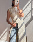 Vintage 60s Brocade Longline Qipao Cream