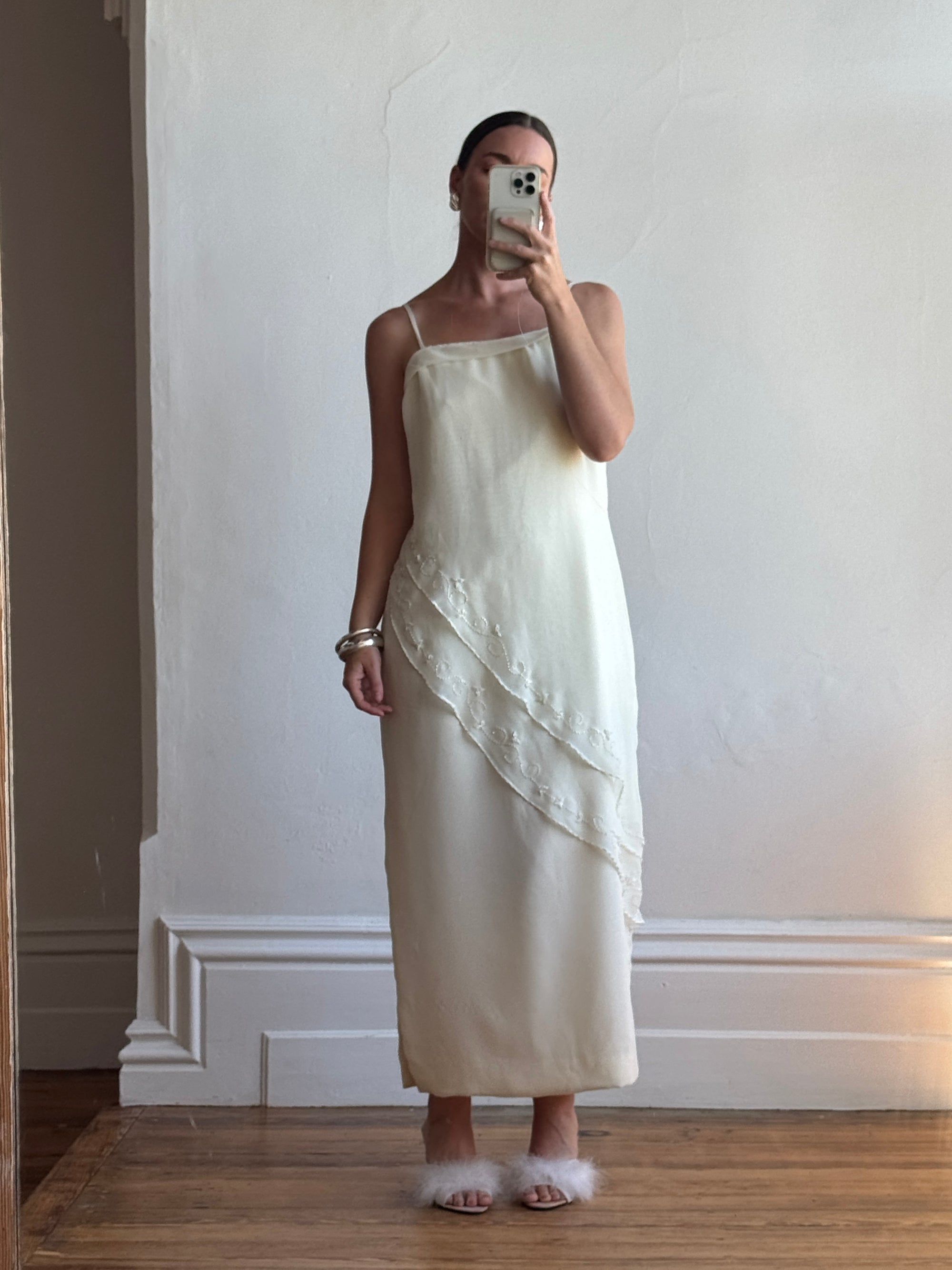 Vintage 90s Embroidered Column Wedding Dress