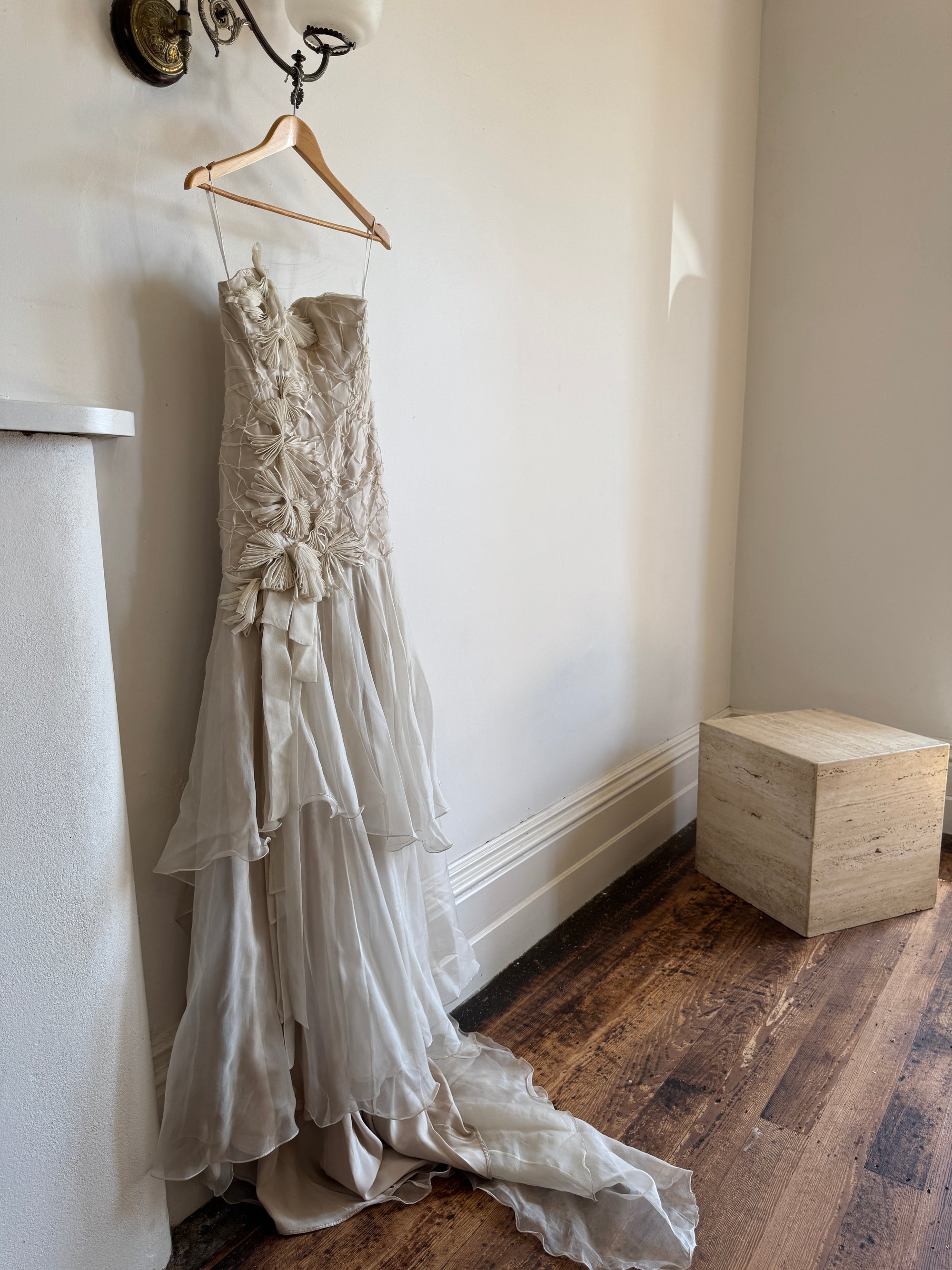 Vintage 90s Pure Silk Couture Origami Wedding Dress