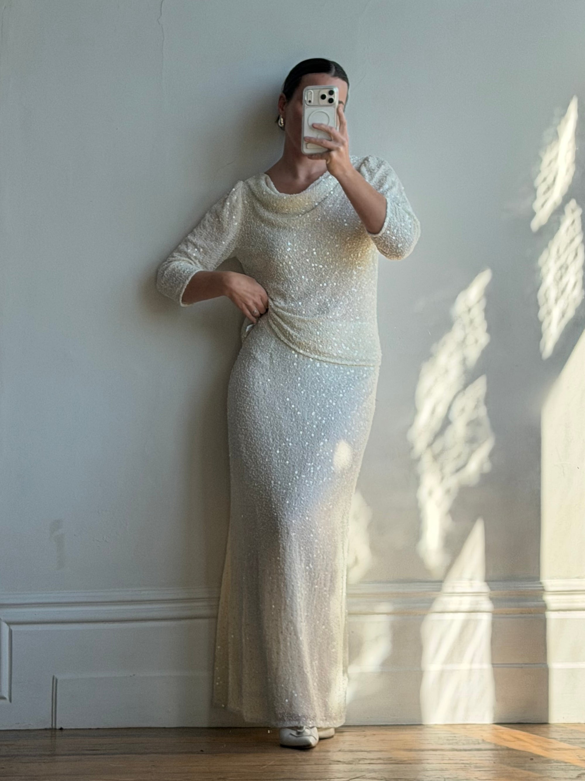 Vintage 80s Sequin Pure Silk Two Piece Bridal Set