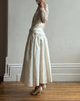 Vintage 80s Creme Taffeta Lace Midi Dress