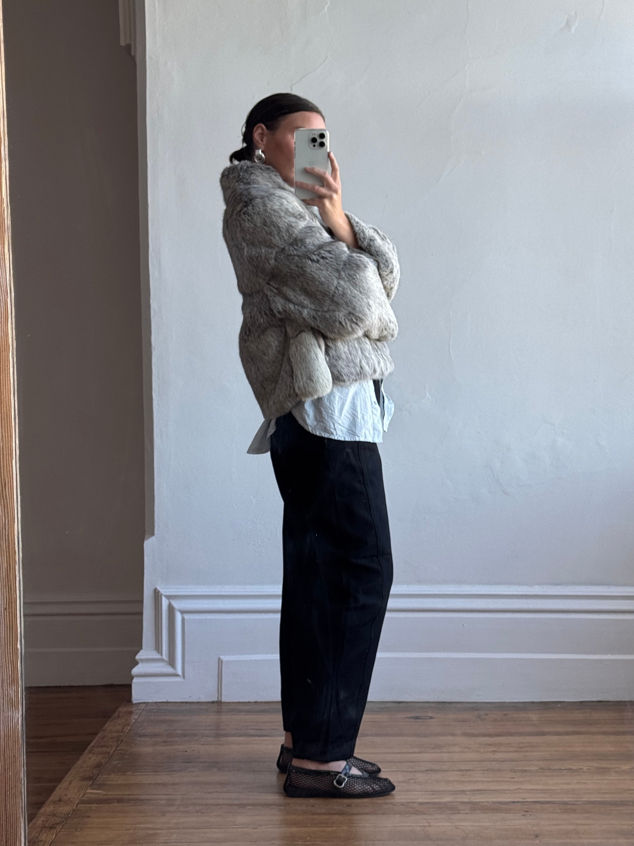 Vintage Grey Marle Fur Cropped Coat