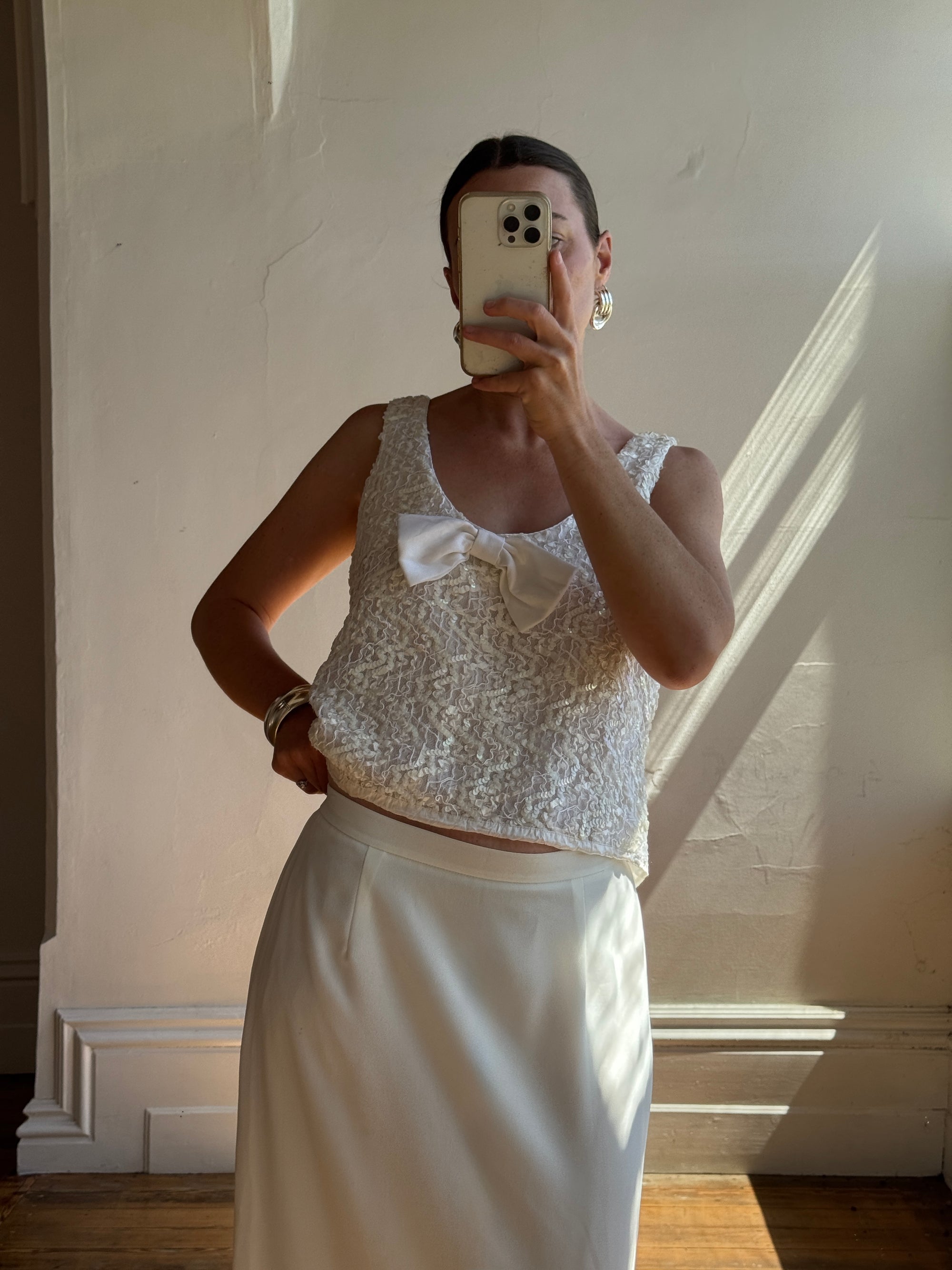 Vintage 90s Ivory Crepe Bridal Pencil Skirt