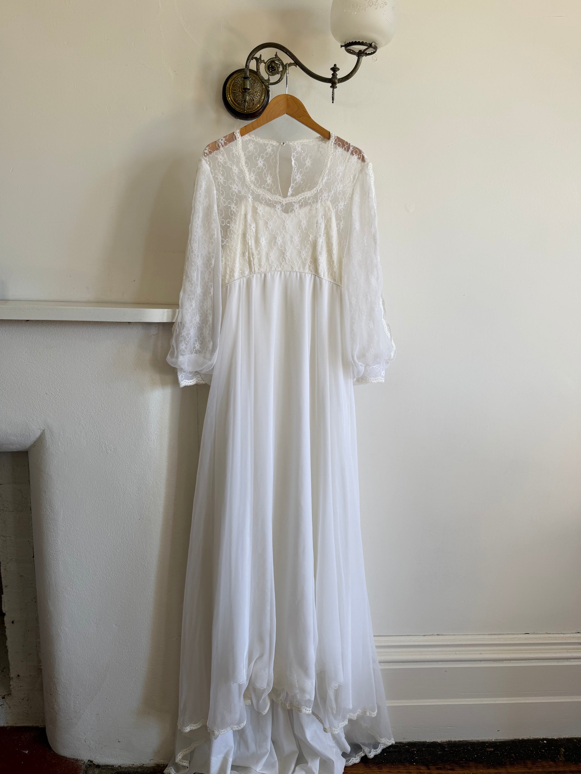 Vintage 60s Poet Sleeve Chiffon Wedding Gown