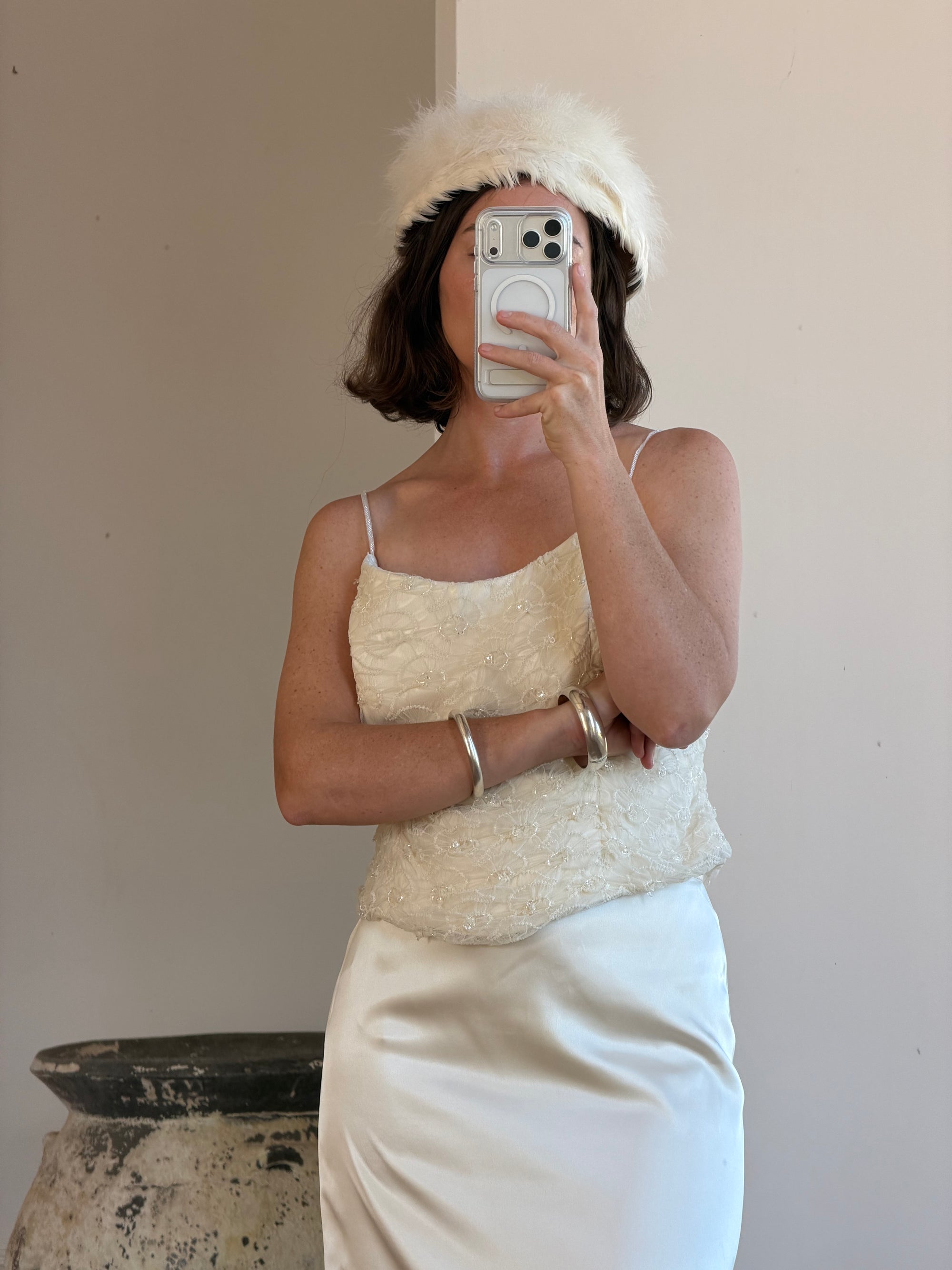 Vintage 1960s Ostrich feather Pillbox Bridal Hat