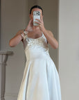 Vintage 90s Ivory Beaded Halter Bridal Ballgown