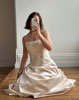 Vintage 90s Rose Crystal Encrusted Strapless Wedding Gown