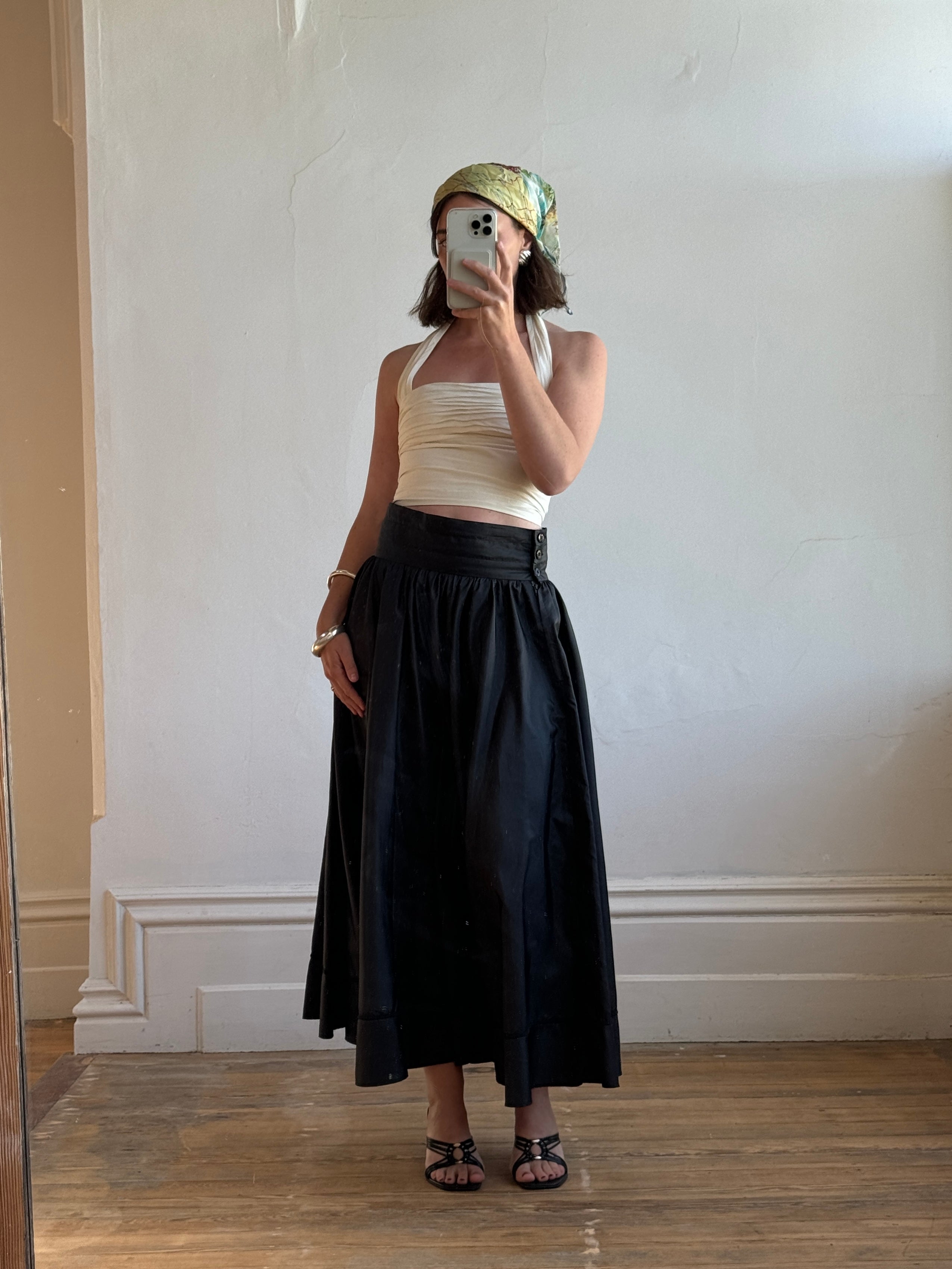 Vintage 70s Black Full Circle Taffeta Maxi Skirt