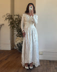 Vintage 40s Jacquard Long Sleeve Wedding  Dress