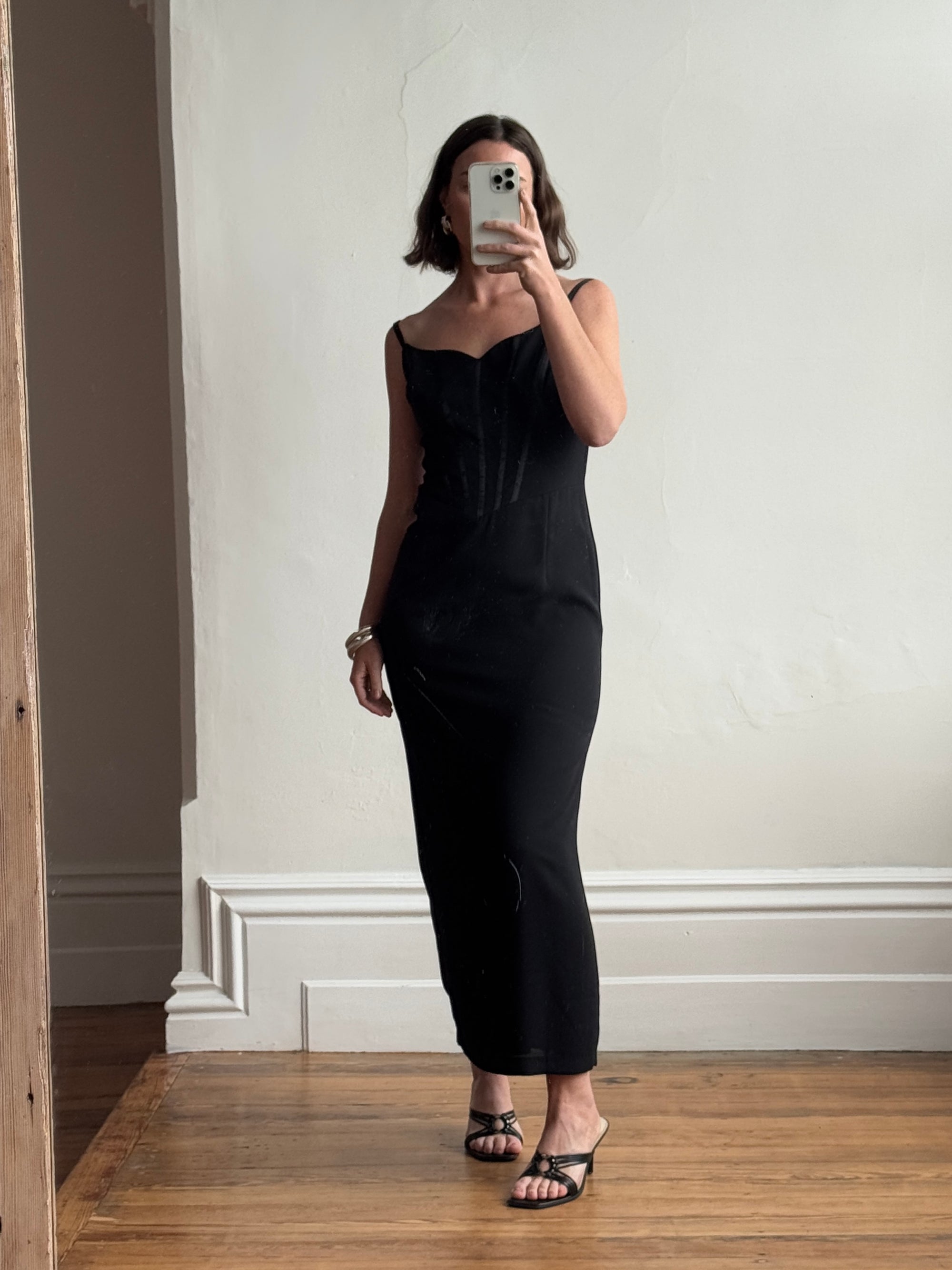 Vintage 90s Sweetheart Corset Pencil Dress Black