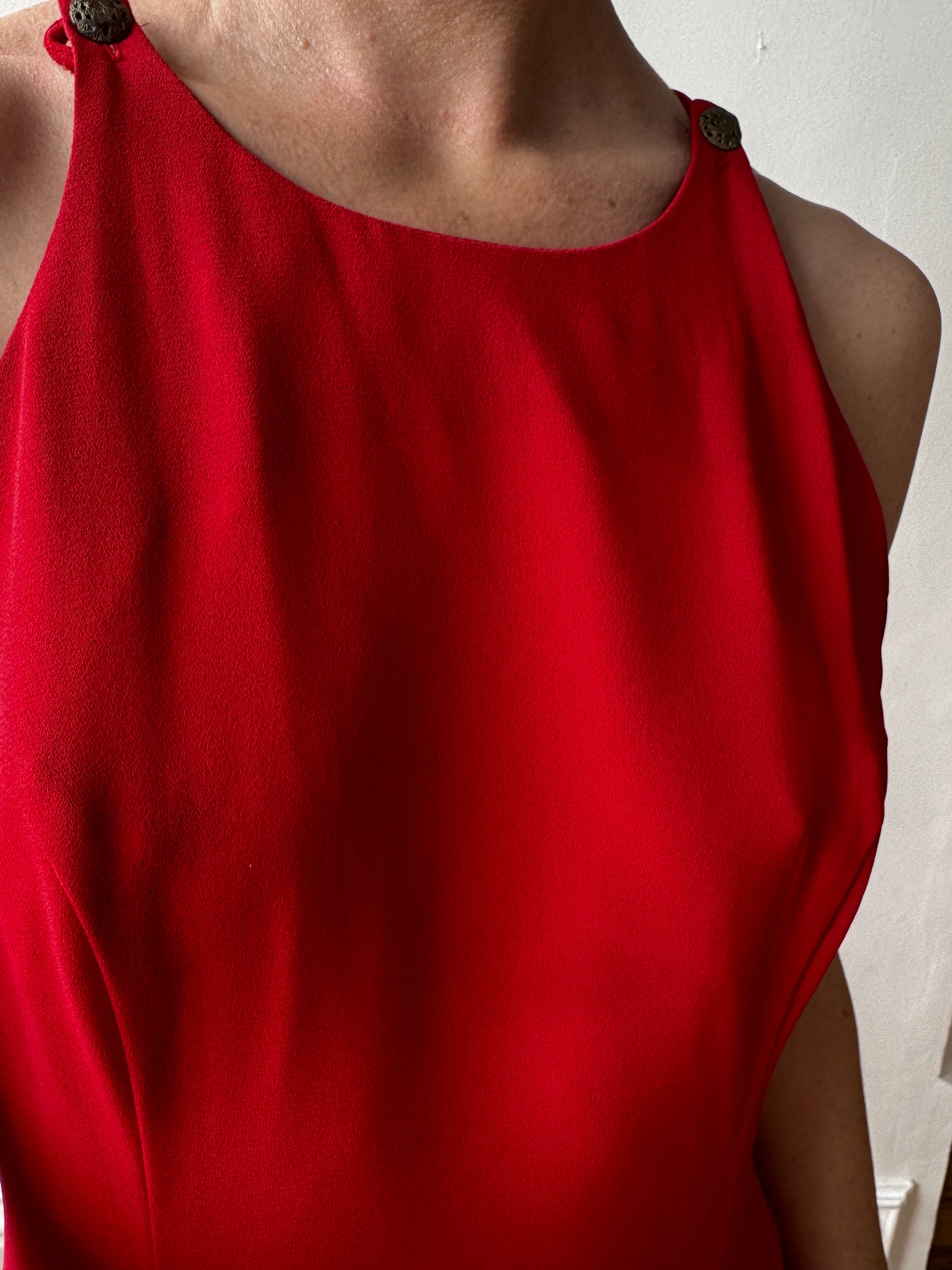 Vintage 90s Crimson Crepe High Front Dress