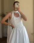 Vintage 90s Australian Made Lace Halter Satin Wedding Dress