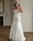 Vintage 90s Strapless Embellished Ruffled Wedding Gown