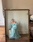 Vintage 80s Sky Blue Tulle Off Shoulder Party Dress