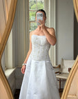 Vintage Y2K Crystal Satin Pleated Wedding Gown