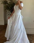 Vintage 90s Off Shoulder Box Pleat Wedding Gown