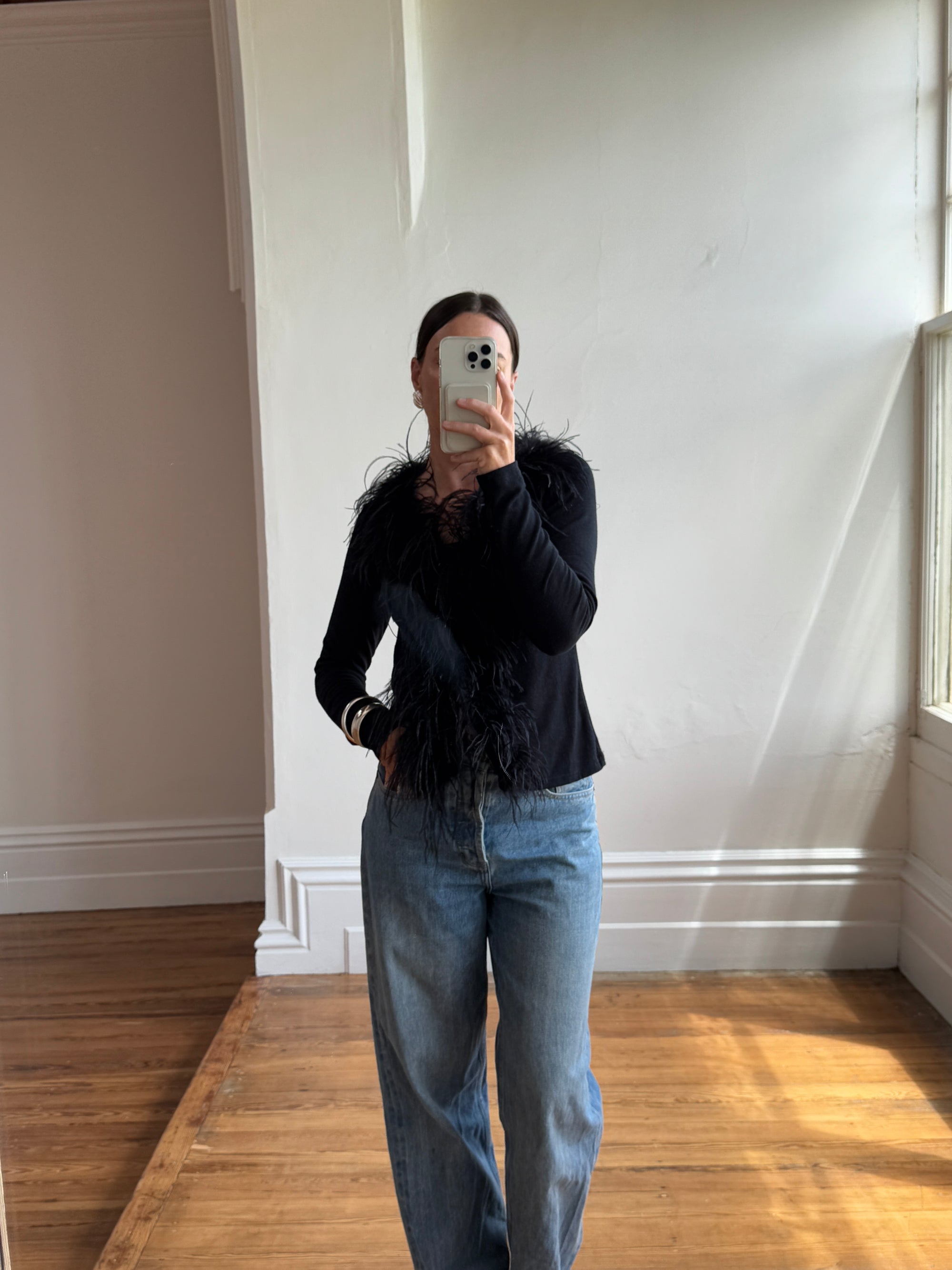 Vintage 90s Ostrich Feather Cardi Noir