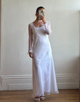 Vintage 90s Sheer Organza Long Sleeve Empire Bridal Dress