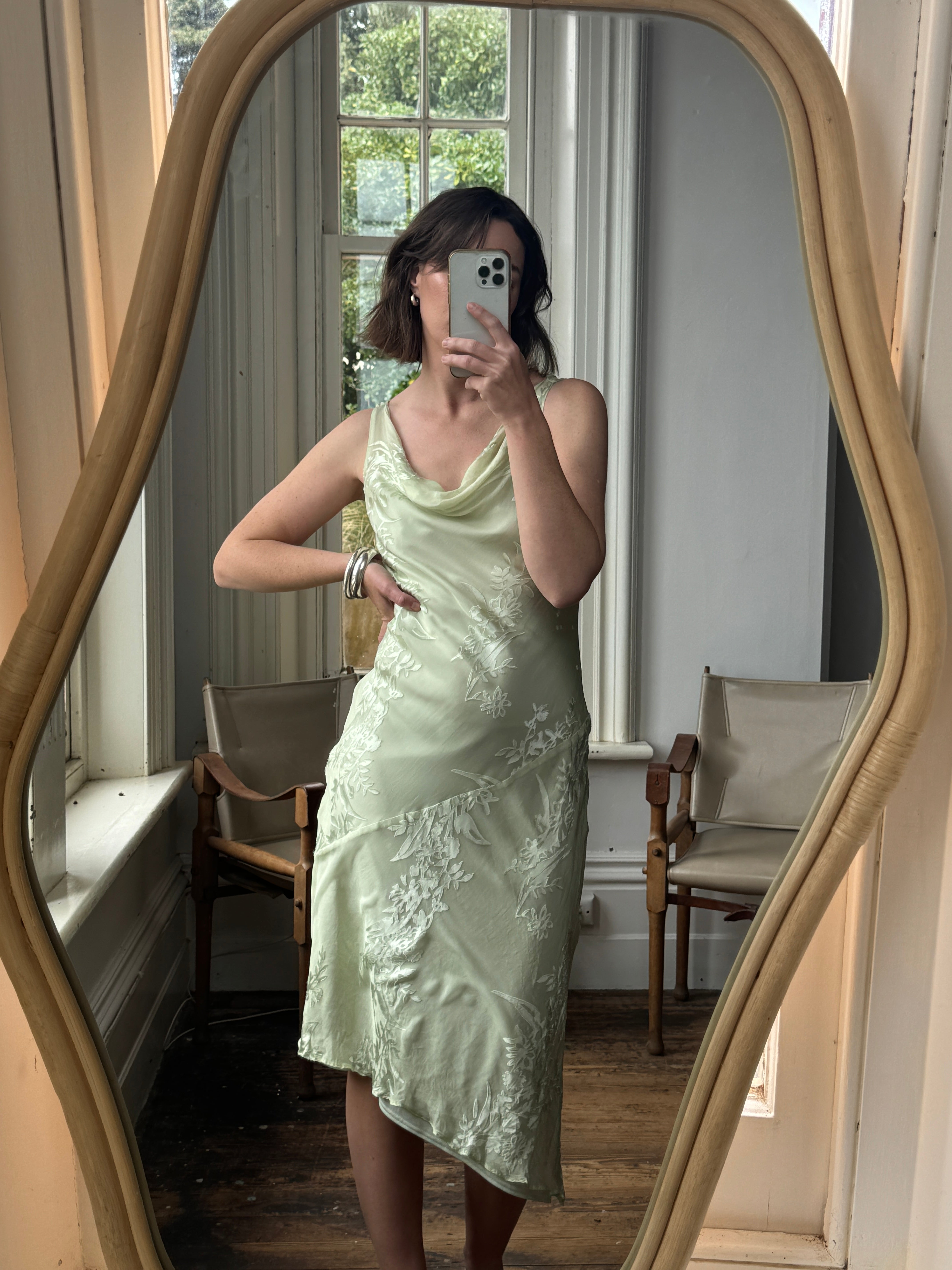 Vintage 90s Pure Silk Bias Cut Dress Apple