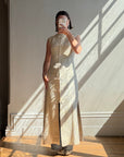 Vintage 60s Brocade Longline Qipao Cream