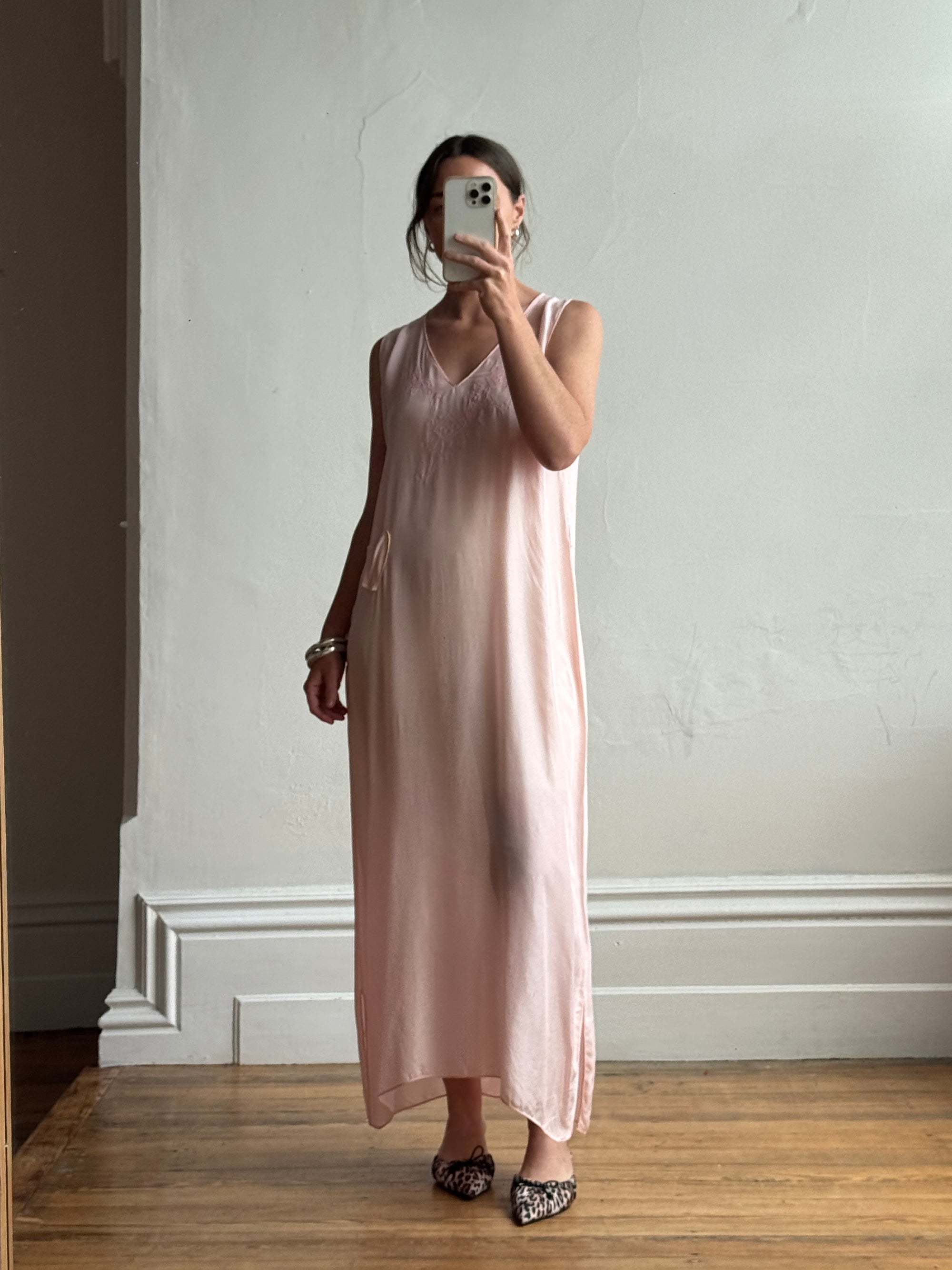 Antique 20s Valentines Slip with Heart Pocket Pink