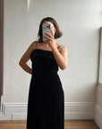 Vintage 90s Velvet Bodycon Maxi Dress with Fur Trim