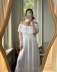 Vintage 70s Australian Made Off Lace Frill Wedding Gown