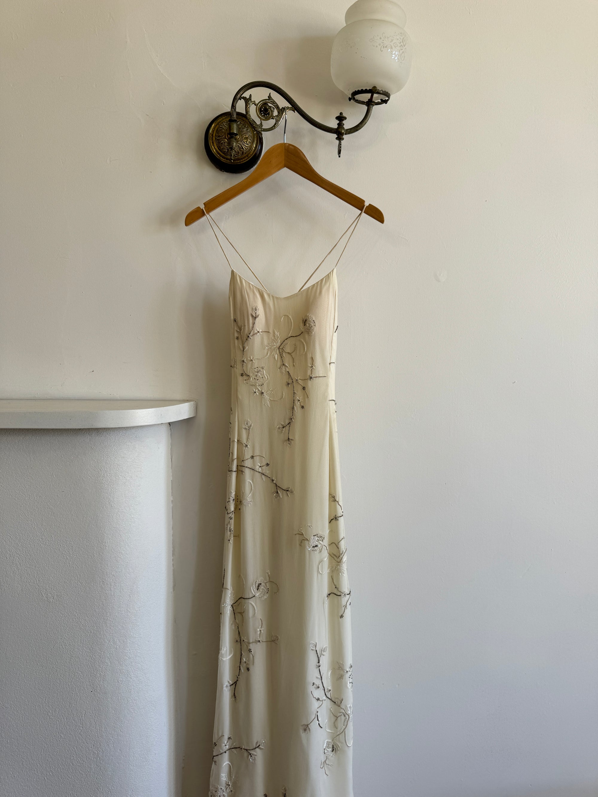 Vintage 90s Pure Silk Slip Embellished Gown