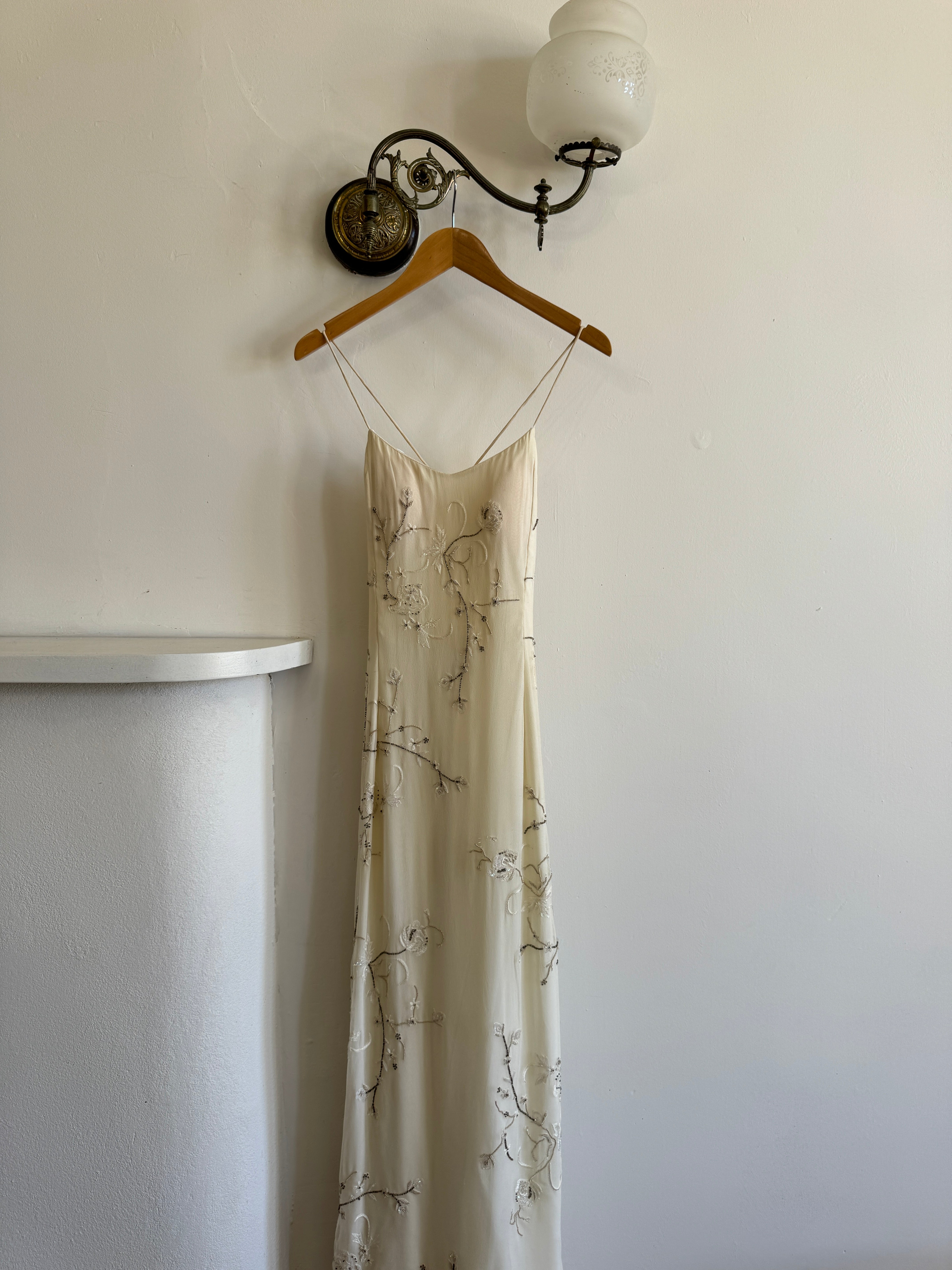 Vintage 90s Pure Silk Slip Embellished Gown