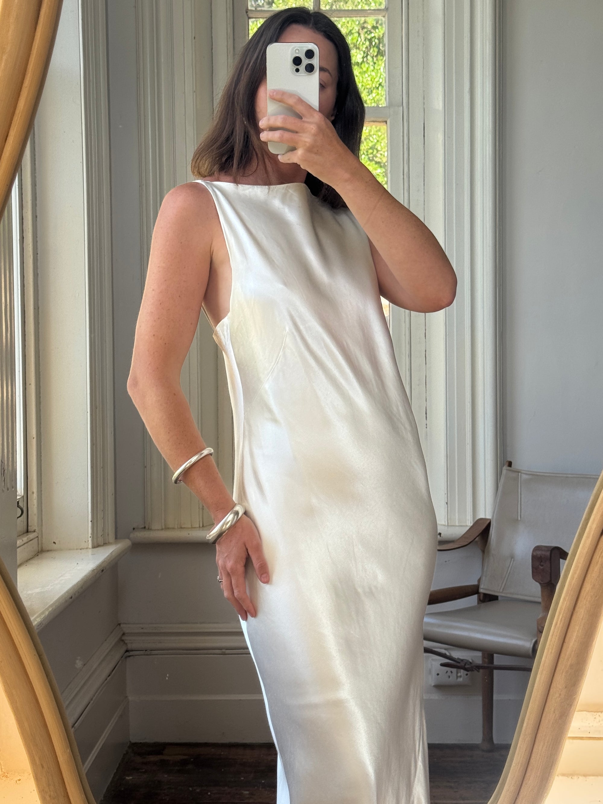 Vintage 90s Satin High Front Slip Wedding Gown