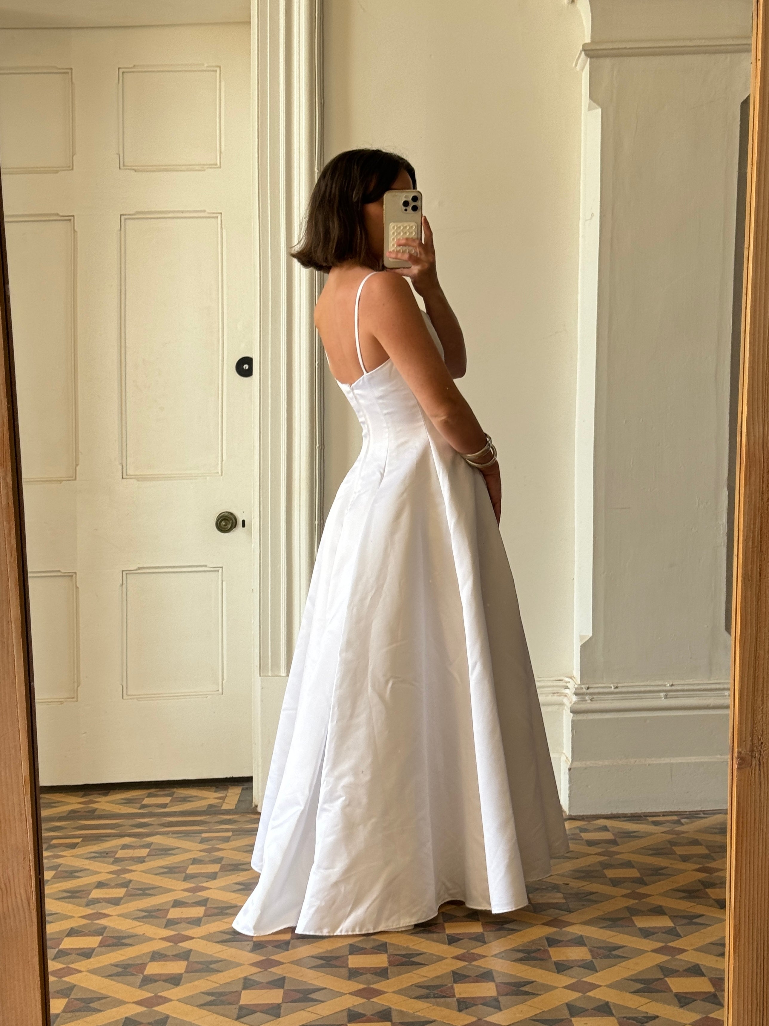 Vintage 90s Satin Strappy Pleated Wedding Dress
