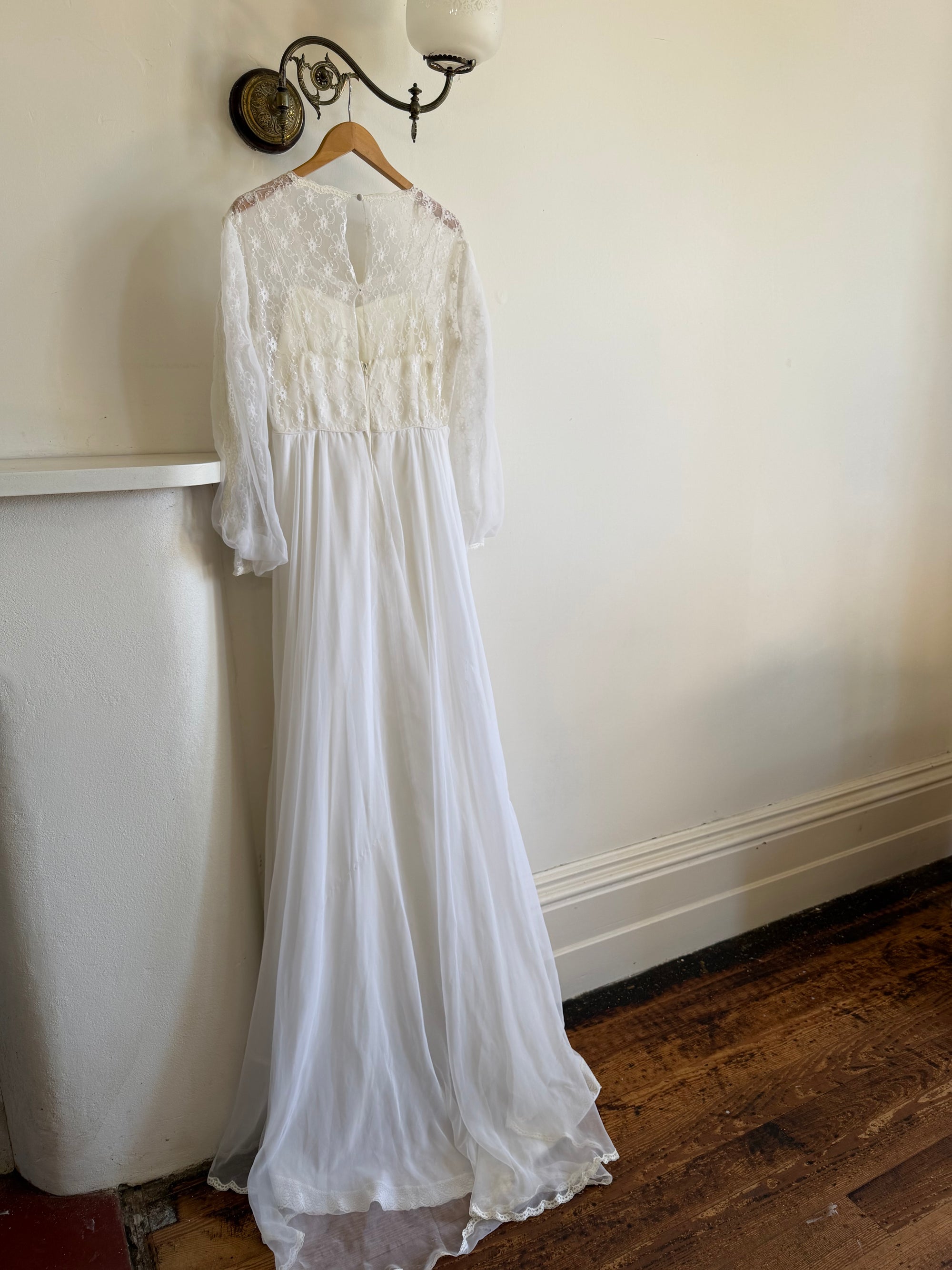 Vintage 60s Poet Sleeve Chiffon Wedding Gown
