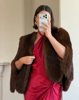 Vintage 60s Chocolate Brown Fur Scalloped Caplet