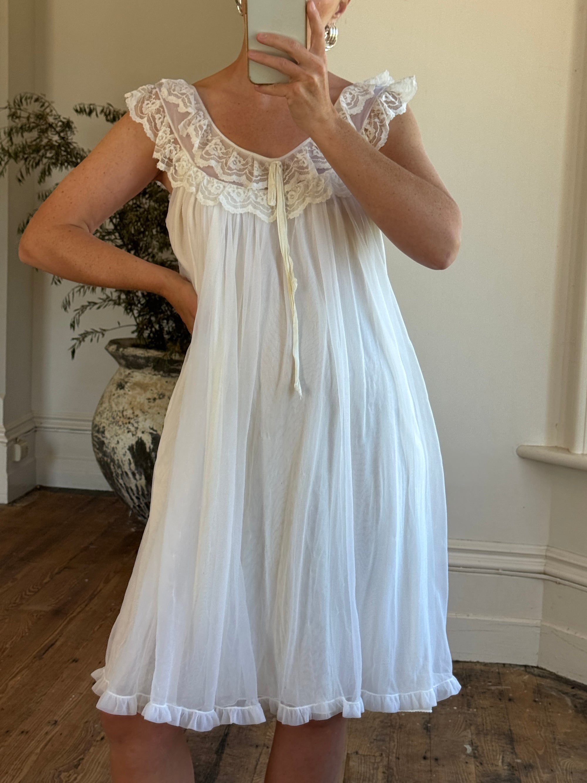 Vintage 50s Wedding Morning Ruffle Slip Ivory