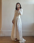 Vintage 40s Jacquard Long Sleeve Wedding  Dress