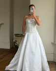 Vintage Y2K Crystal Satin Pleated Wedding Gown