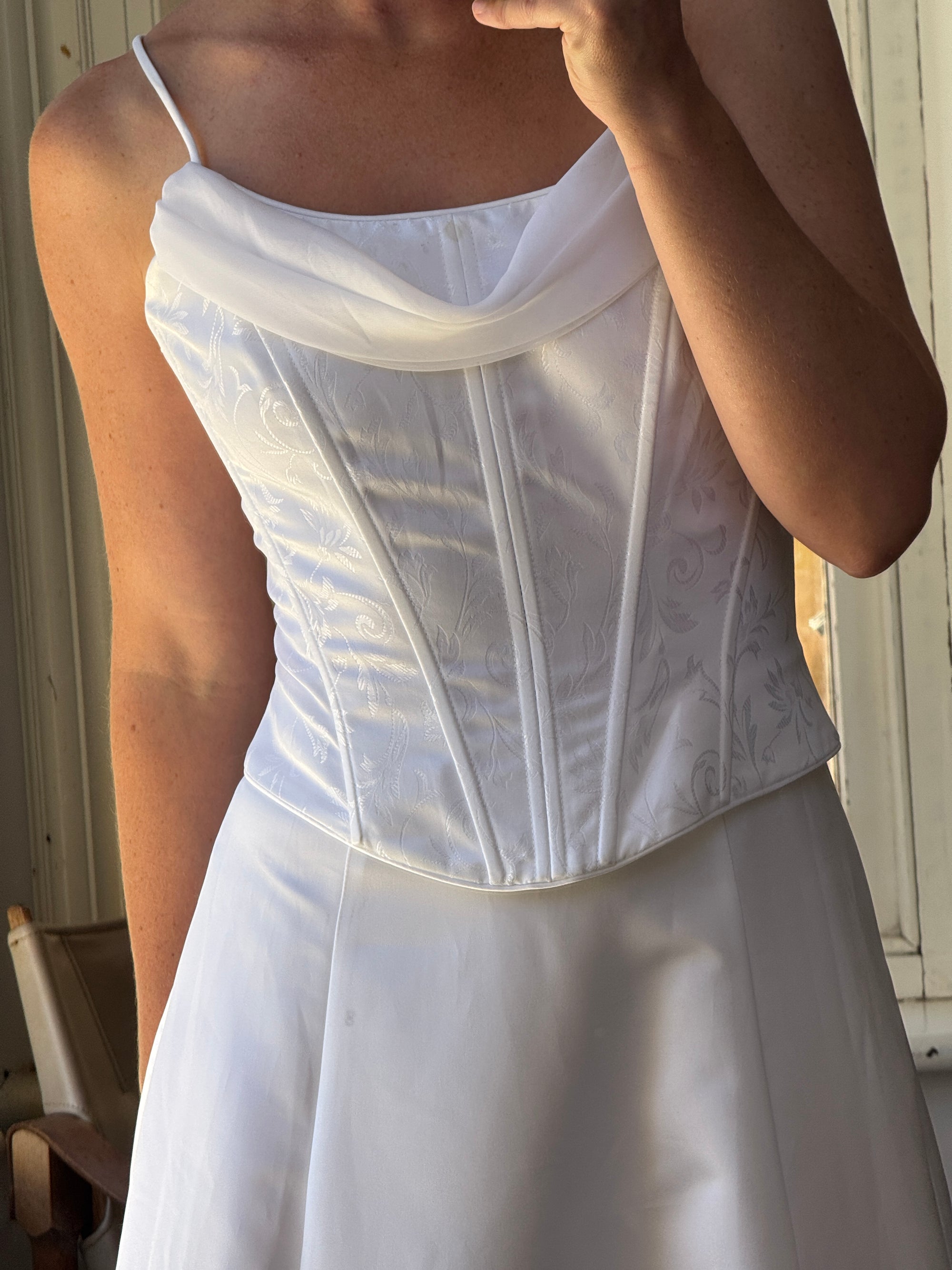 Vintage 90s Satin Jacquard Corset Wedding Dress