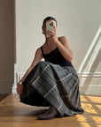 Vintage Scottish Wool Grey Plaid Pleated Midi Skirt