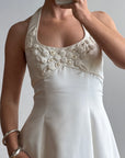 Vintage 90s Ivory Beaded Halter Bridal Ballgown